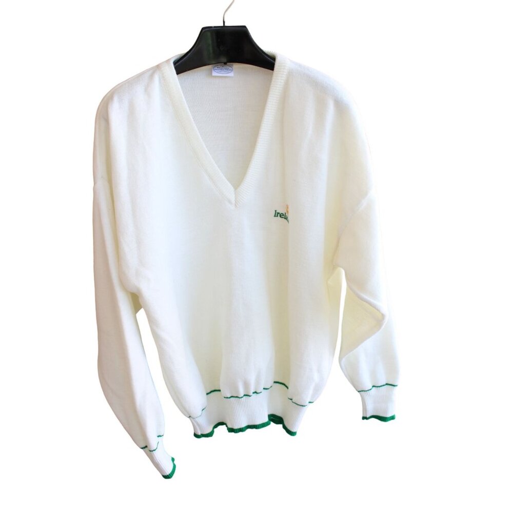 Ireland Blarney Woolen Mills V Neck sweater Ivory Large 92035